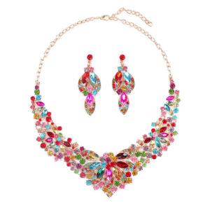 30European and American colored necklace and earrings two-piece set